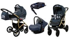 Babylux Largo Grey Geometric | 4v1 Kombinirani Voziček kompleti | Otroški voziček + Carrycot + Avtosedežem + ISOFIX