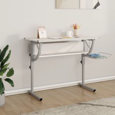 Vidaxl Delovna miza bela in siva 110x53x(58-87) cm inžen. les in jeklo