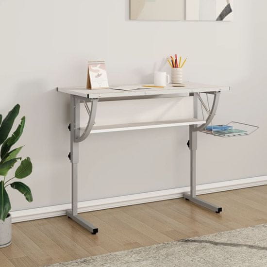 Vidaxl Delovna miza bela in siva 110x53x(58-87) cm inžen. les in jeklo