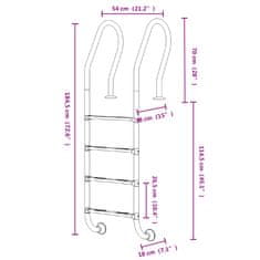 Vidaxl Lestev za bazen 54x38x184,5 cm 304 nerjaveče jeklo