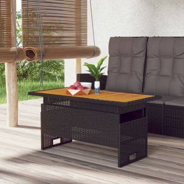 Vidaxl vidaXL Vrtna miza črna 100x50x43/63 cm akacija in poli ratan