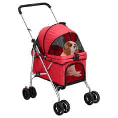 Greatstore Zložljiv pasji voziček rdeč 76x50x100 cm Oxford blago