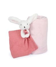 DouDou ET Compagnie Doudou Happy Rabbit darilni set s šalom in rožnato krastačo