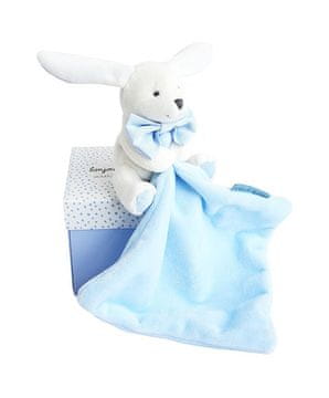 DouDou ET Compagnie Doudou Darilni set modri - zajec z ropotuljico 10 cm