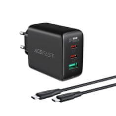 AceFast 2v1 2x USB-C USB 65W omrežni polnilnik + kabel USB-C črn