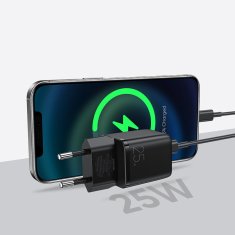 slomart joyroom majhen hitri polnilec usb tipa c pd 25W eu vtič črn (l-p251)