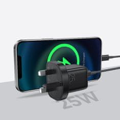 slomart joyroom majhen hitri polnilec usb tipa c pd 25w vtič uk črn + kabel usb tipa c - usb tipa c (l-p251)
