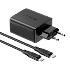AceFast 2v1 Mrežni polnilnik 2x USB-C USB 65W + kabel USB-C črn