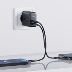 AceFast Mrežni polnilnik 2x USB-C 40 W PPS PD QC 3.0 AFC FCP črn