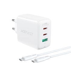 AceFast 2v1 2x USB-C USB 65W omrežni polnilnik + kabel USB-C bele barve