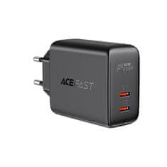 AceFast Mrežni polnilnik 2x USB-C 40 W PPS PD QC 3.0 AFC FCP črn