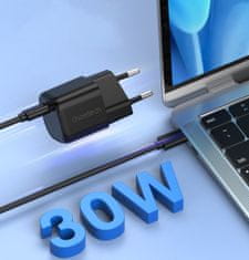Choetech GaN USB tip C PD 30W črni omrežni polnilnik