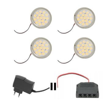 TIMMLUX Set 4 pohištvenih LED svetilk 1,5W 12V 4000K in 12V napajalnikom