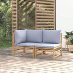 shumee Vrtna sedežna garnitura in svetlo sive blazine 2-delna bambus