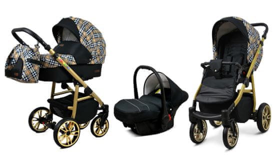 Babylux Color Lux Gold Grille | 3v1 Kombinirani Voziček kompleti | Otroški voziček + Carrycot + Avtosedežem
