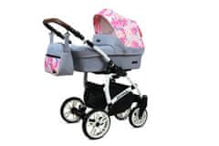 Babylux Optimal Peony And Rose | 4v1 Kombinirani Voziček kompleti | Otroški voziček + Carrycot + Avtosedežem + ISOFIX