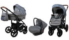 Babylux Optimal Silver Stone | 3v1 Kombinirani Voziček kompleti | Otroški voziček + Carrycot + Avtosedežem