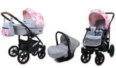 Babylux Optimal Peony And Rose | 3v1 Kombinirani Voziček kompleti | Otroški voziček + Carrycot + Avtosedežem