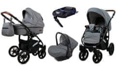 Babylux Optimal Grey Flex | 4v1 Kombinirani Voziček kompleti | Otroški voziček + Carrycot + Avtosedežem + ISOFIX