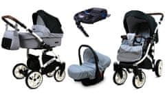 Babylux Optimal Silver Black | 4v1 Kombinirani Voziček kompleti | Otroški voziček + Carrycot + Avtosedežem + ISOFIX