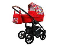 Babylux Optimal Red Tulips | 4v1 Kombinirani Voziček kompleti | Otroški voziček + Carrycot + Avtosedežem + ISOFIX