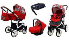 Babylux Optimal Red Tulips | 4v1 Kombinirani Voziček kompleti | Otroški voziček + Carrycot + Avtosedežem + ISOFIX