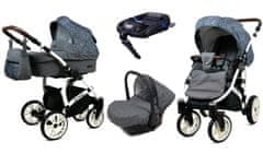 Babylux Optimal Silver Stone | 4v1 Kombinirani Voziček kompleti | Otroški voziček + Carrycot + Avtosedežem + ISOFIX