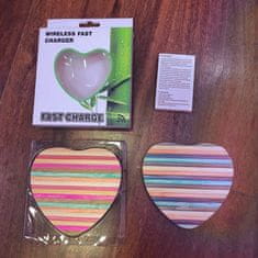 Symfony Brezžični polnilec leseno srce, barvno