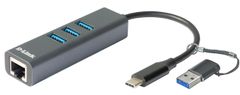 D-Link Adapter USB-C/USB za gigabitni ethernet s 3 priključki USB 3.0