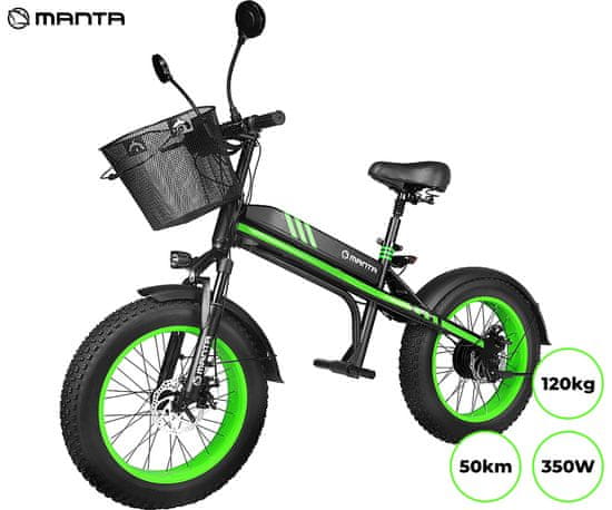 Manta MES2002N Flinstone FAT električno kolo/skiro, 350W, do 20km/h, črno-zelen