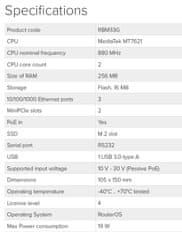 Mikrotik RouterBOARD RBM33G 256 MB RAM, dual 880 MHz, 2x miniPCI-e, 1x reža M.2, 2x reža SIM, 3x GbE, L4