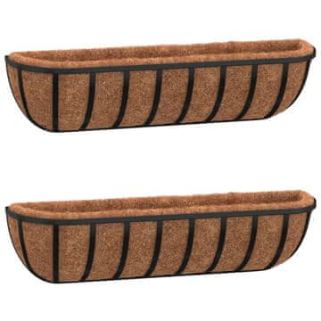 Vidaxl Stensko korito 2 kosa podloga iz kokosa črno 91x20x23 cm jeklo