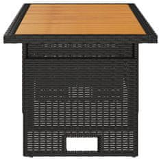 Greatstore Vrtna miza črna 100x50x43/63 cm trden akacijev les & poli ratan