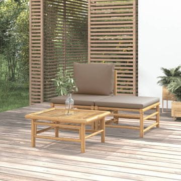 Vidaxl vidaXL 3-delni komplet vrtnega pohištva, taupe blazine, bambus