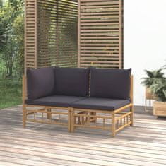 shumee Vrtna sedežna garnitura 2-delna temno sive blazine bambus