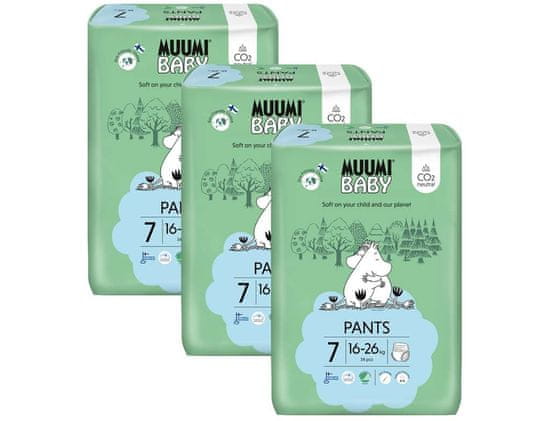 MUUMI BABY Pants 7 XL 16-26 kg (102 kosa), mesečni paket eko hlačnih plenic
