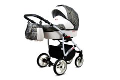Babylux White Lux Grey Marble | 3v1 Kombinirani Voziček kompleti | Otroški voziček + Carrycot + Avtosedežem