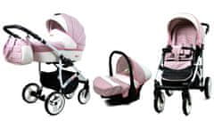 Babylux White Lux Sweet Pink | 3v1 Kombinirani Voziček kompleti | Otroški voziček + Carrycot + Avtosedežem