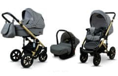 Babylux Sky Lark Grey Flex | 3v1 Kombinirani Voziček kompleti | Otroški voziček + Carrycot + Avtosedežem