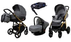 Babylux Axel Grey | 4v1 Kombinirani Voziček kompleti | Otroški voziček + Carrycot + Avtosedežem + ISOFIX