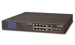 Planet FGSD-1022VHP PoE stikalo, 8x100, 2x1000-TP/SFP, LCD, VLAN, način razširitve 10Mb do 250m, IEEE 802.3at<120W