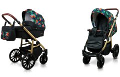 Babylux Aspero Tropical Flowers | 2v1 Kombinirani Voziček kompleti | Otroški voziček + Carrycot