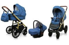 Babylux Aspero Blue Flex | 3v1 Kombinirani Voziček kompleti | Otroški voziček + Carrycot + Avtosedežem