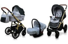Babylux Aspero Silver Black | 3v1 Kombinirani Voziček kompleti | Otroški voziček + Carrycot + Avtosedežem
