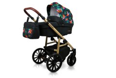 Babylux Aspero Tropical Flowers | 4v1 Kombinirani Voziček kompleti | Otroški voziček + Carrycot + Avtosedežem + ISOFIX