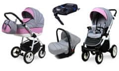 Babylux Alu Way Light Pink | 4v1 Kombinirani Voziček kompleti | Otroški voziček + Carrycot + Avtosedežem + ISOFIX
