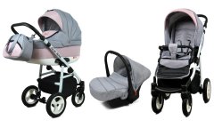 Babylux Alu Way Sweer Pink | 3v1 Kombinirani Voziček kompleti | Otroški voziček + Carrycot + Avtosedežem