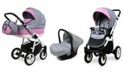 Babylux Alu Way Light Pink | 3v1 Kombinirani Voziček kompleti | Otroški voziček + Carrycot + Avtosedežem