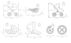 Babylux Lilly Antracyt | 4v1 Kombinirani Voziček kompleti | Otroški voziček + Carrycot + Avtosedežem + ISOFIX
