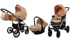 Babylux Qbaro Beż | 3v1 Kombinirani Voziček kompleti | Otroški voziček + Carrycot + Avtosedežem